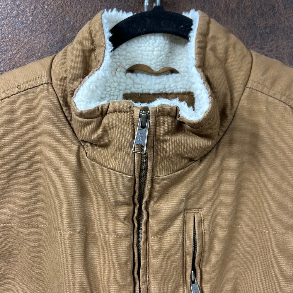 NWOT Lee Workwear Unisex Mens Large Tan Canvas Vest‎ with Sherpa Inside. Pockets - Picture 3 of 10